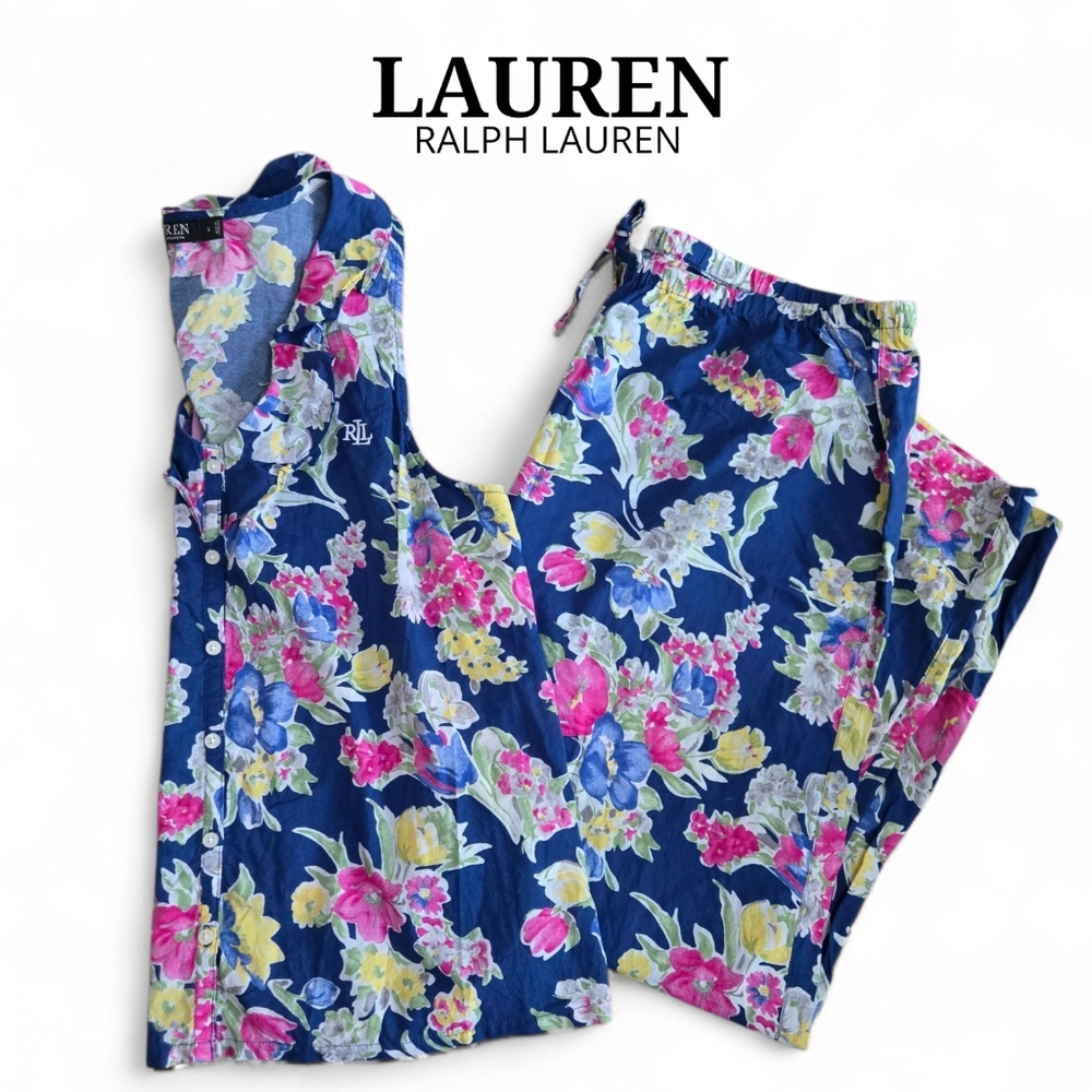 Lauren Ralph Lauren Floral Whimsical Pajama Set - Black Label Womens Large EUC